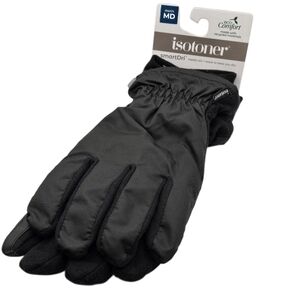Isotoner SmartDri Touchscreen Water Repellant Ripstop Black Gloves Men's Medium